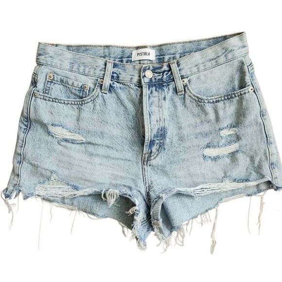 Anthropologie PISTOLA Shorts 29 (US 8) Denim High Waisted Button Fly Distressed - Picture 1 of 6